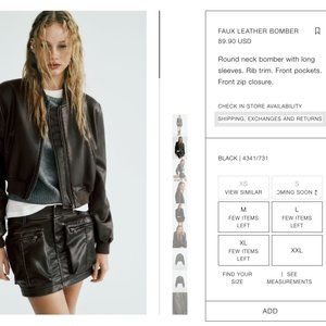 Zara Faux Leather Bomber (Size L)